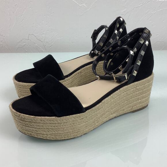 Marc Fisher Jazlyn Studs black suede open toe Espandrille Sandals Size 8.5M EU - Picture 1 of 10